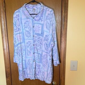 Pastel Patterned Button-Up Shirt Size Large